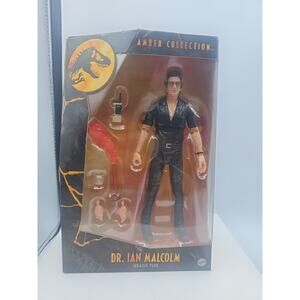Jurassic Park Amber Collection Dr. Ian Malcolm Figure + Accessories MATTEL NIB